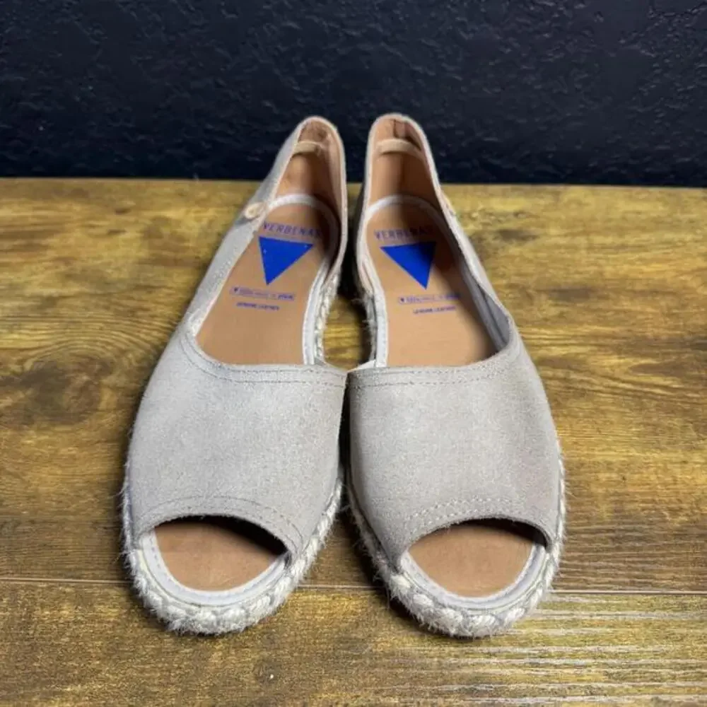Verbenas Carmen Gray Genuine Suede Espadrille Peep Toe‎ Sandals Womens Size 41